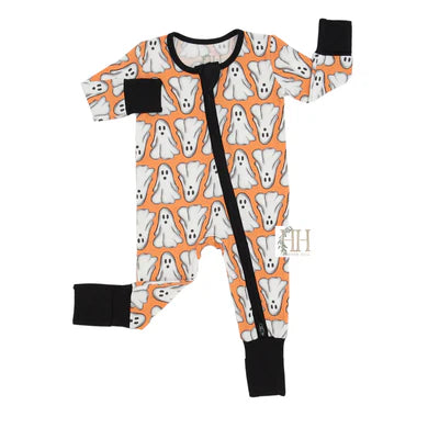 Orange Ghost Double Zipper Romper