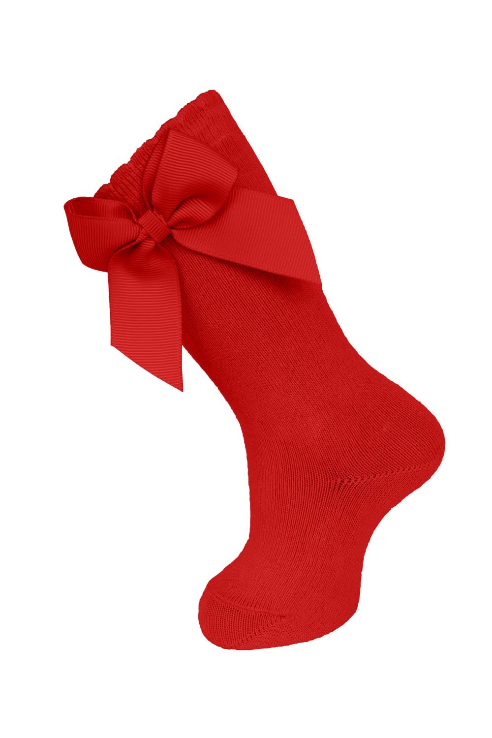 Red- Cotton Knee Socks With Grosgrain Side Bow