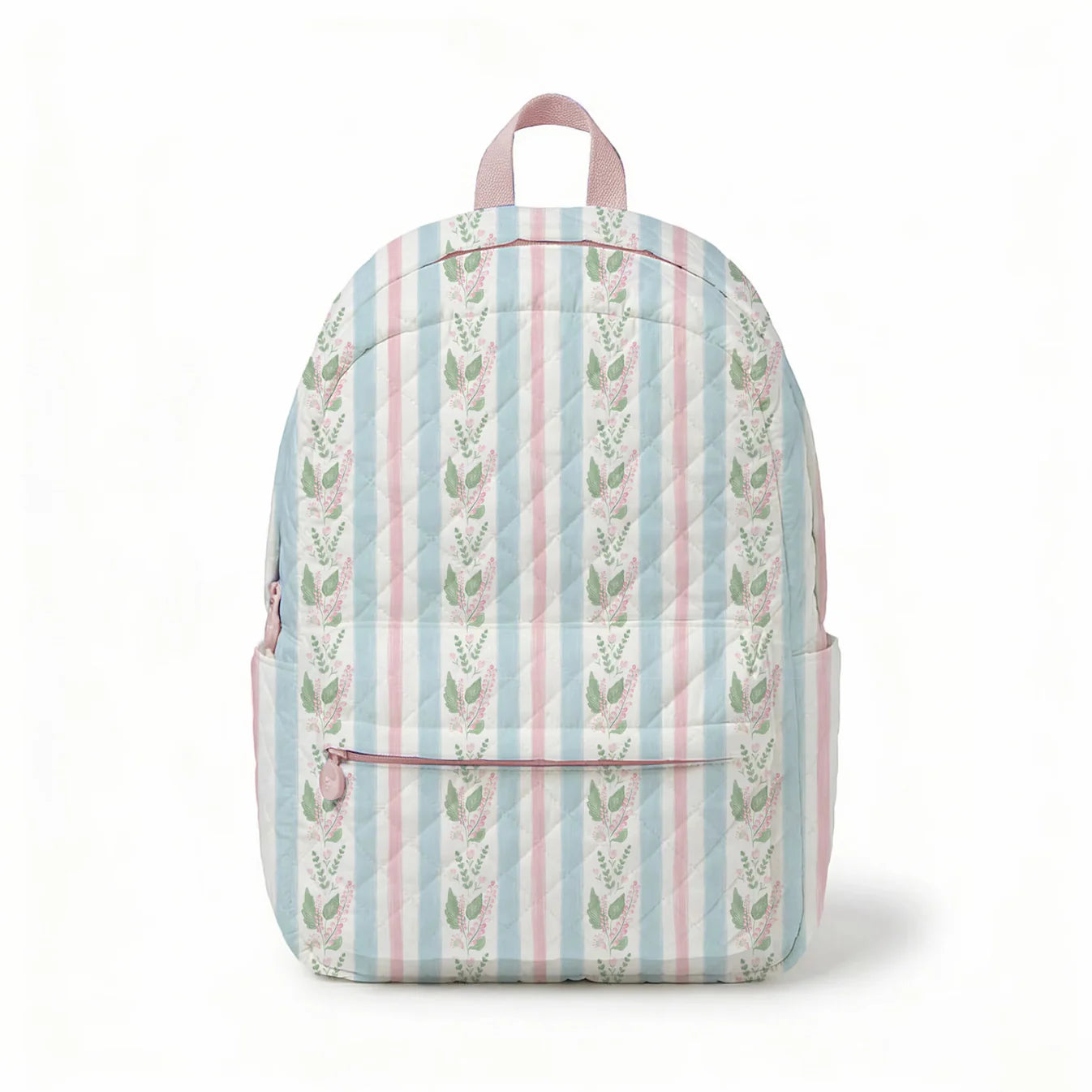 Blue Floral Stripe Quilted Backpack