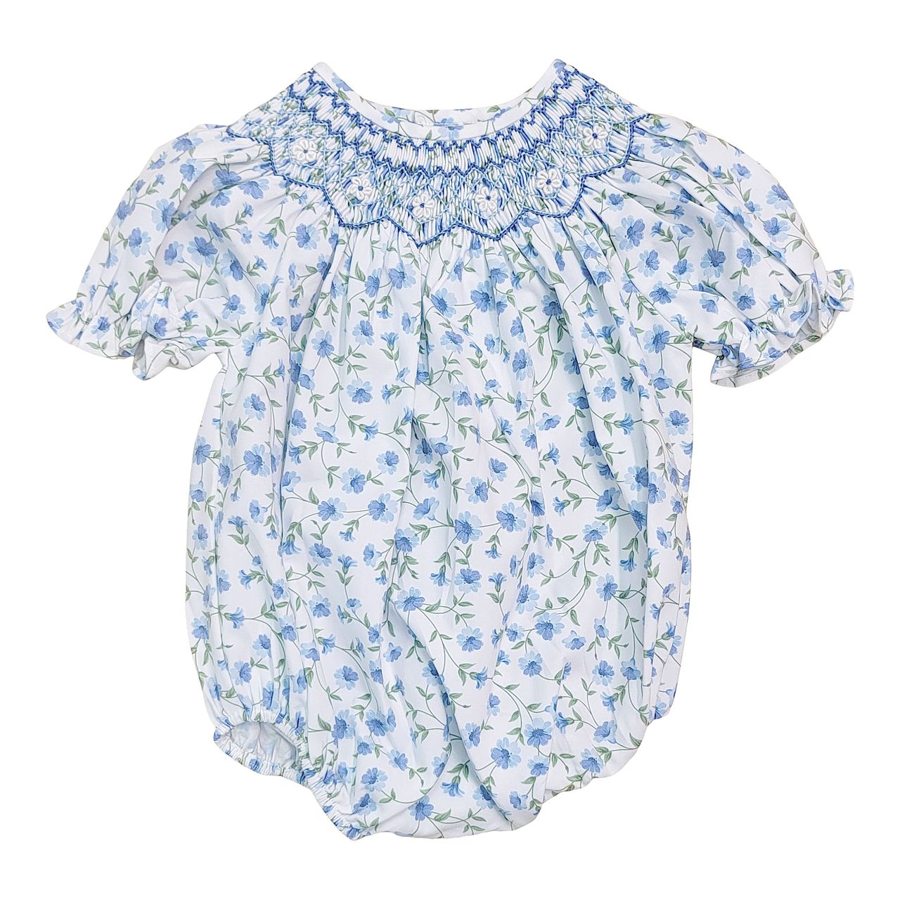 Glory Blue Floral Smocked Bubble