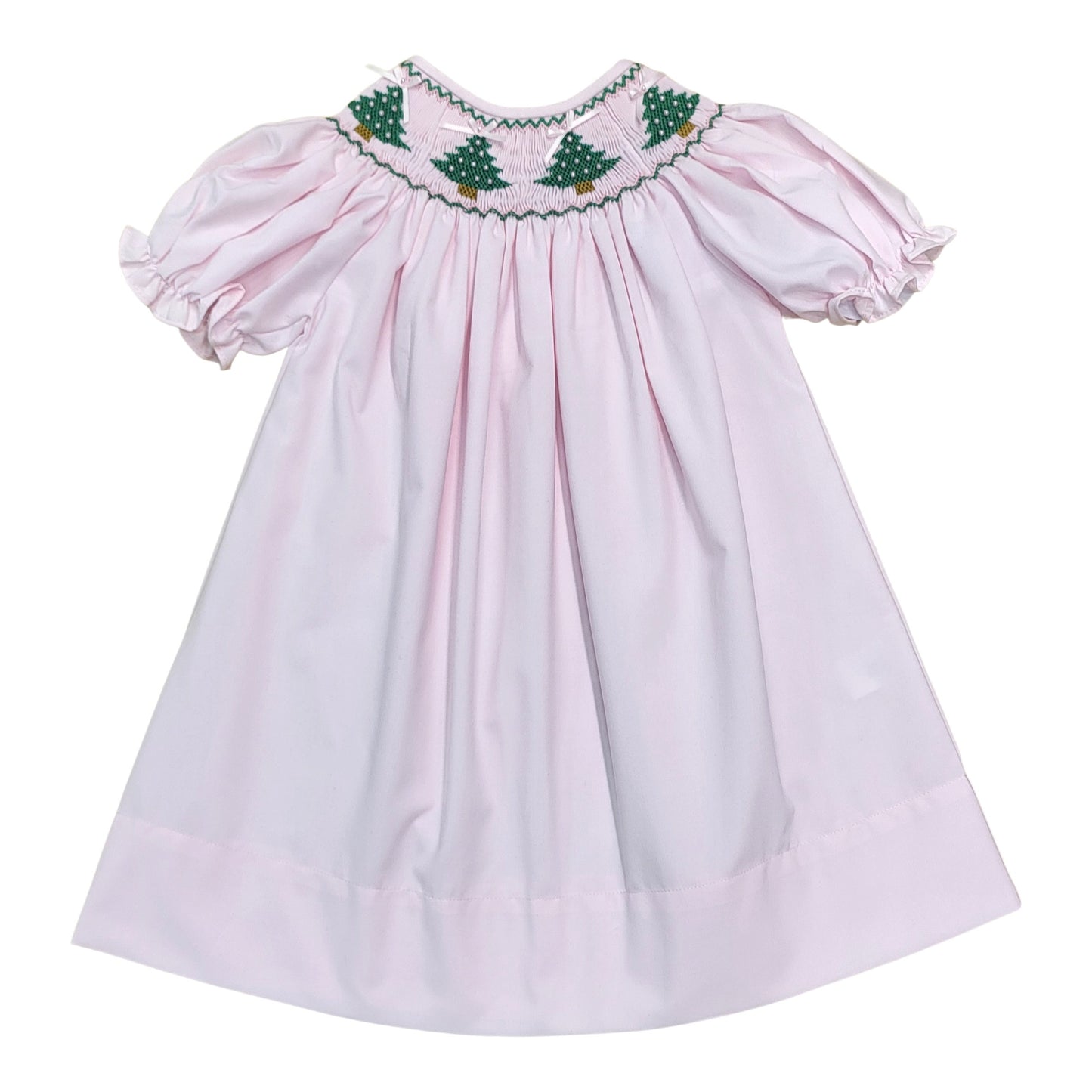 Pink Christmas Tree Smocked Dress