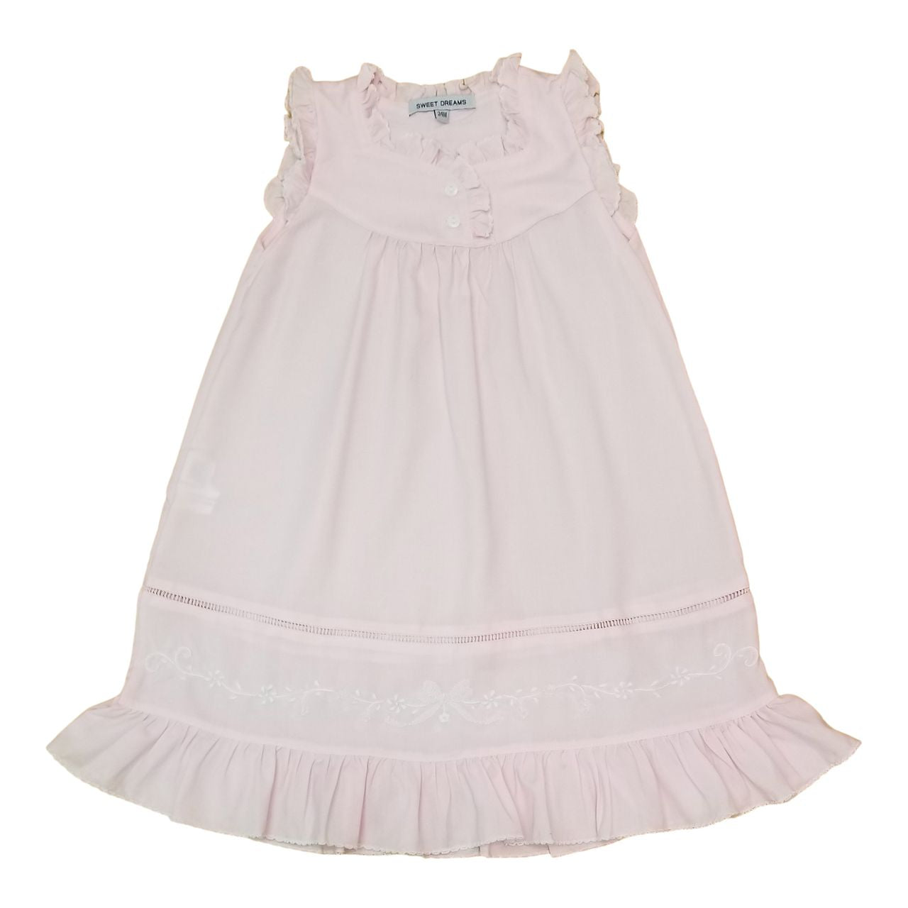 Shadow Stitch Embroidered Bow Pink Gown