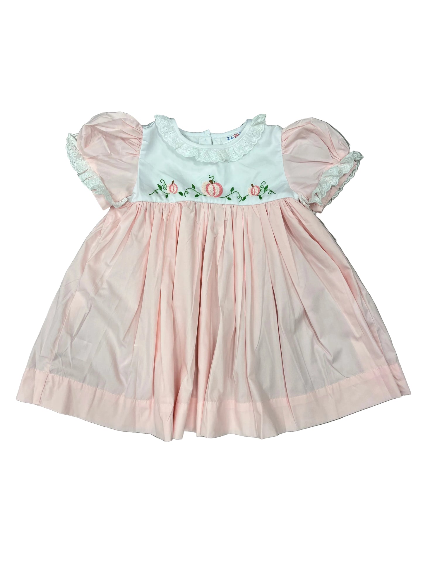 Pink Embroidered Pumpkin Dress Ruffle Collar