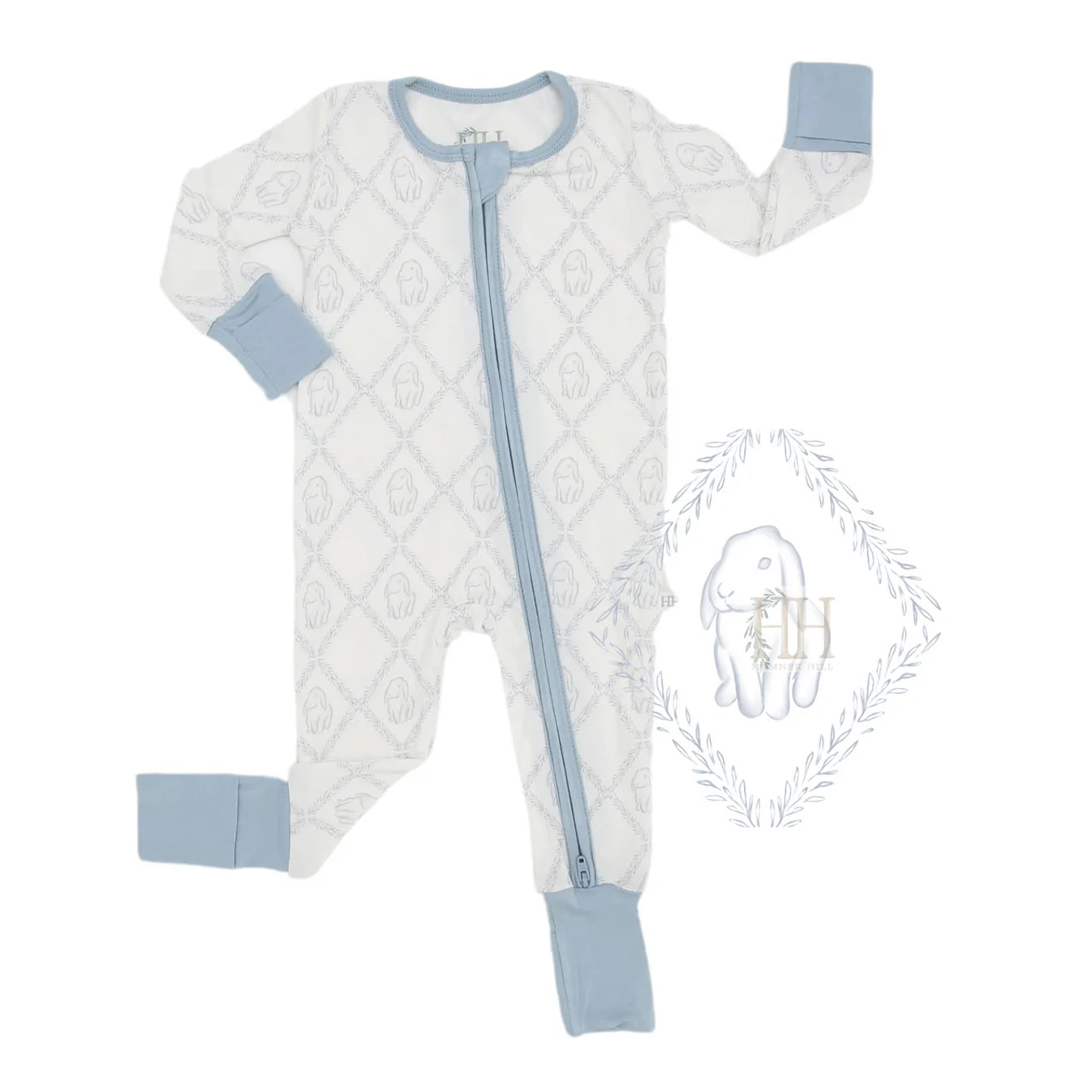 Blue Dainty Bunny Double Zipper Romper