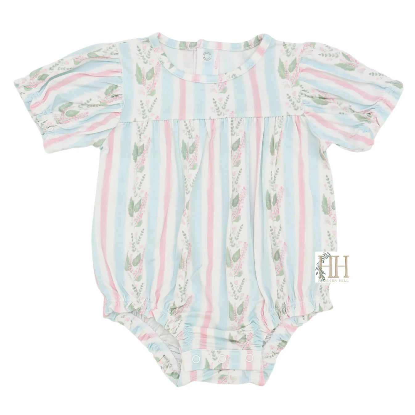Girls Blue Floral Stripe Bamboo Bubble