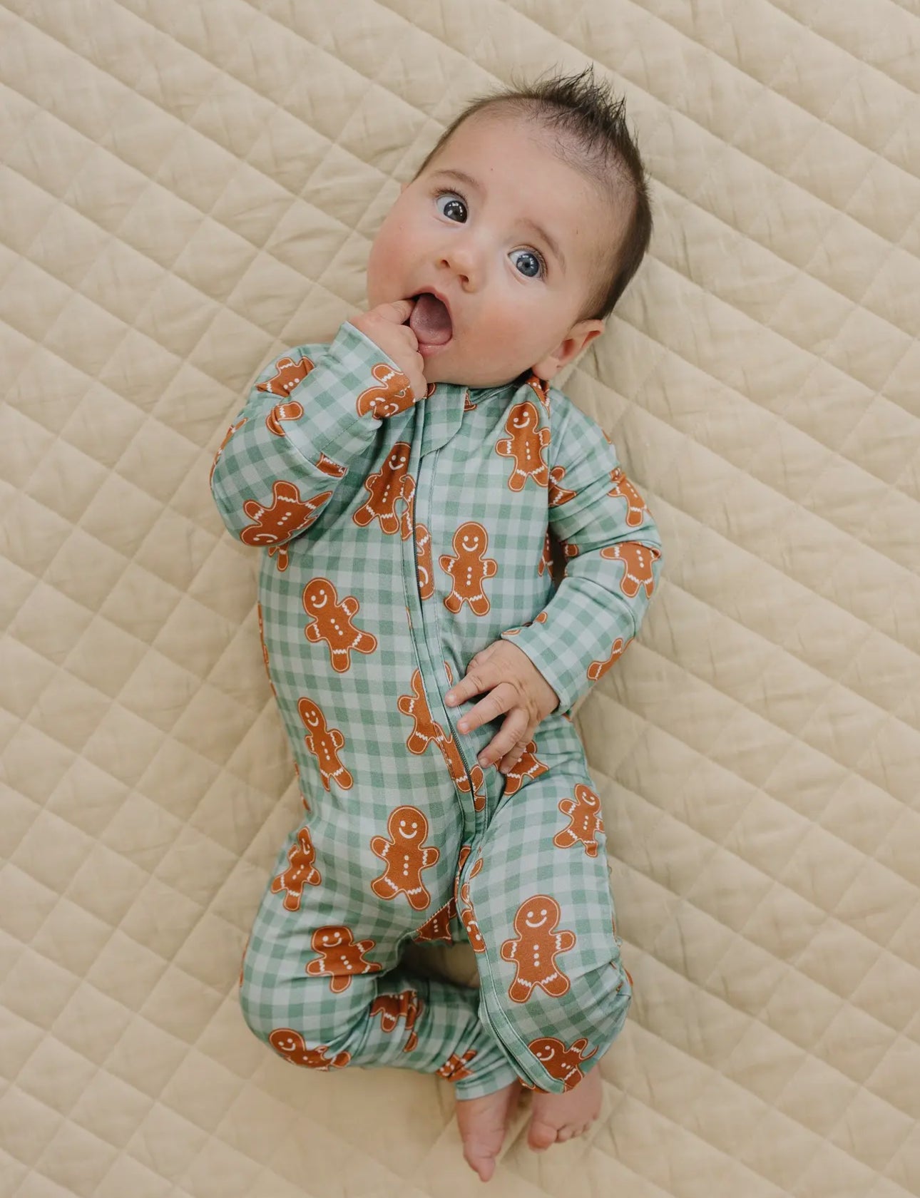 Bamboo Zip Romper | Gingerbread Gingham