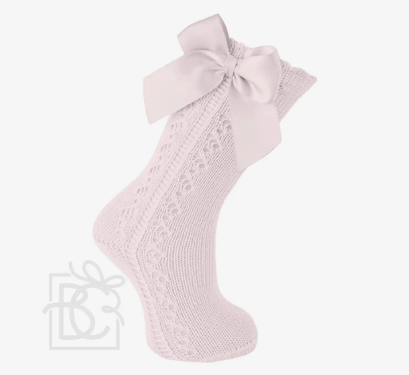 Scottish Yarn Openwork Bow Kneehigh Socks - Soft Pink
