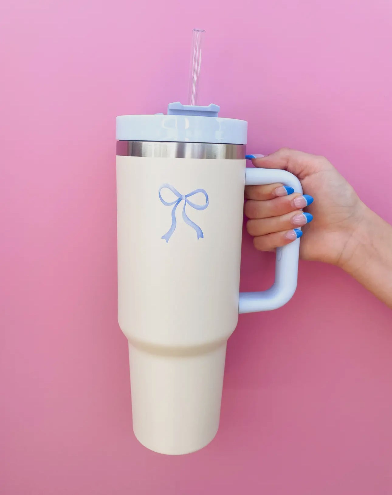 Cream & Blue Bow Tumbler