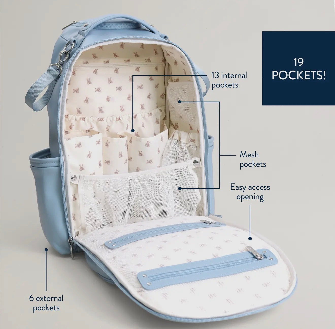 Boss Plus Large Diaper Bag Backpack- Teddy Blue