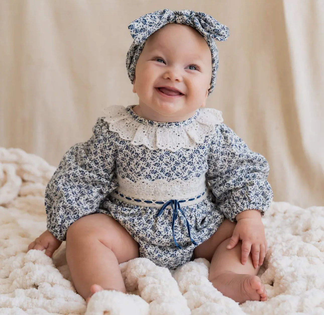 Floral Print & Lace Baby Girl Romper