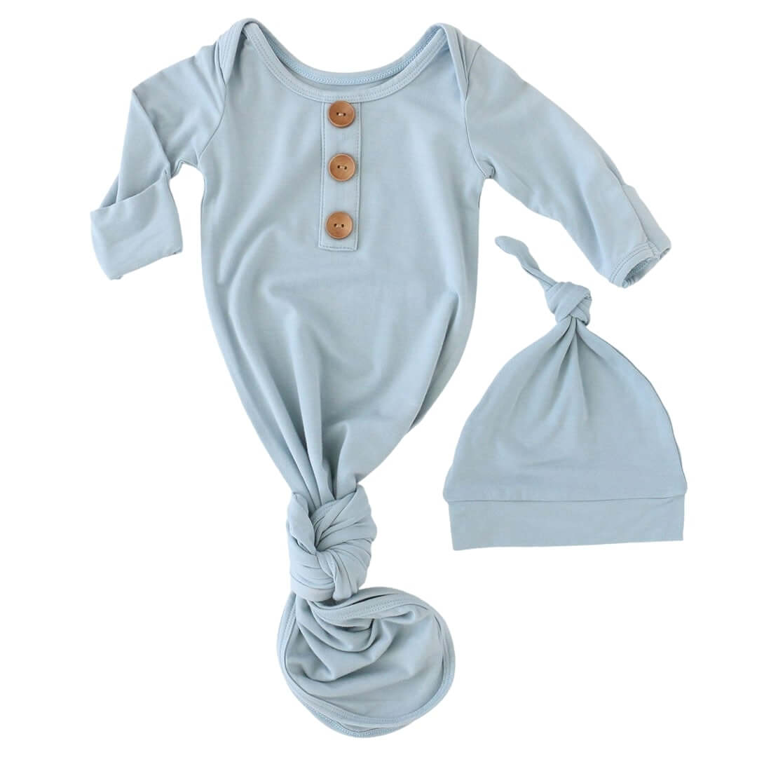 Dusty Blue- Knot Gown & Hat Set NB