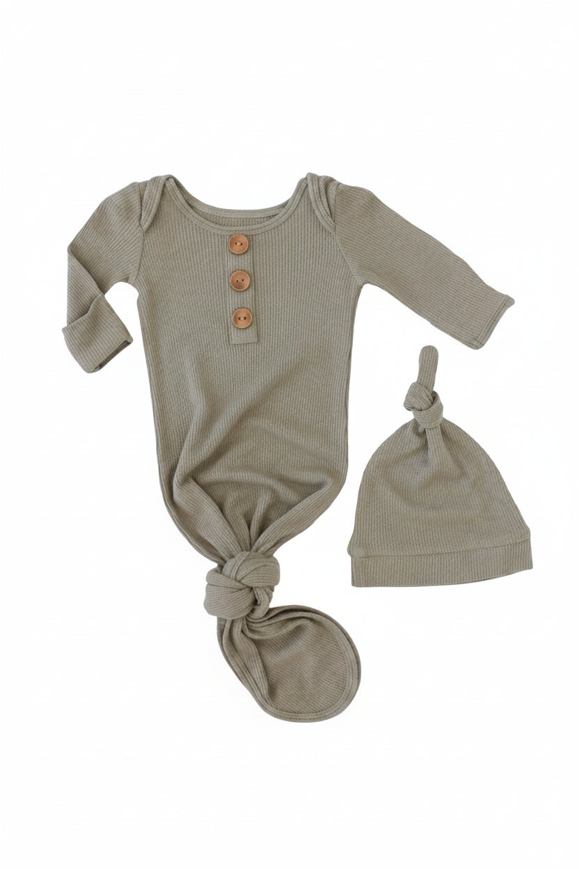 Eucalyptus- Knot Gown & Hat Set NB