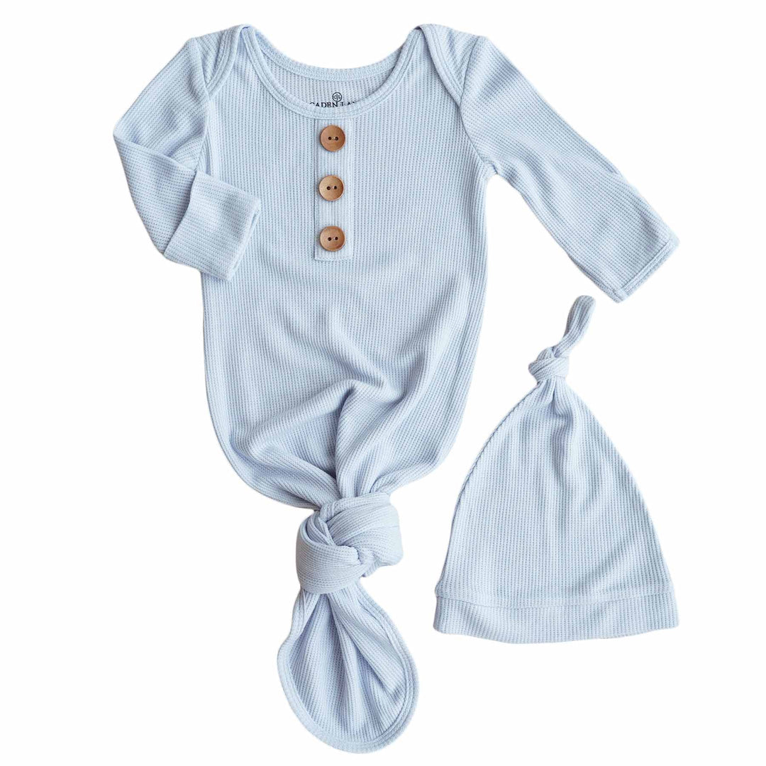 Ice Blue- Knot Gown & Hat Set NB