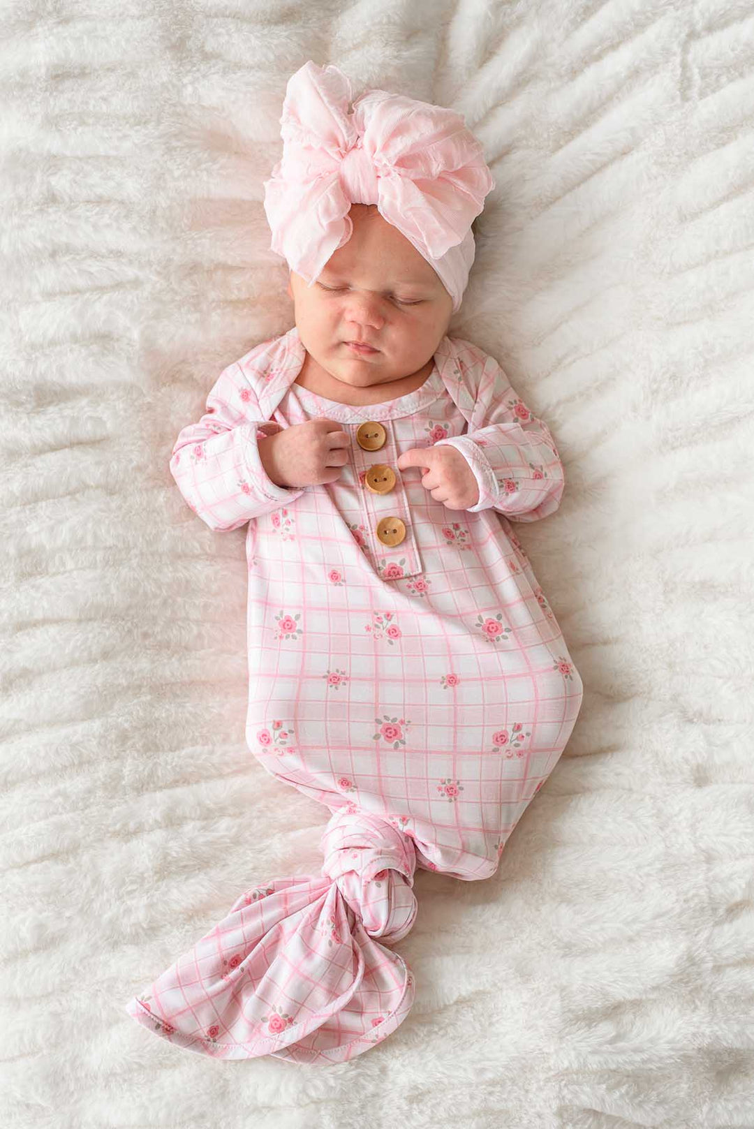 Primrose Plaid- Knot Gown & Hat Set NB