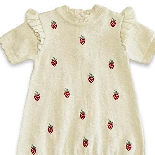Strawberry Embroidered Sweater Knit Baby Dress