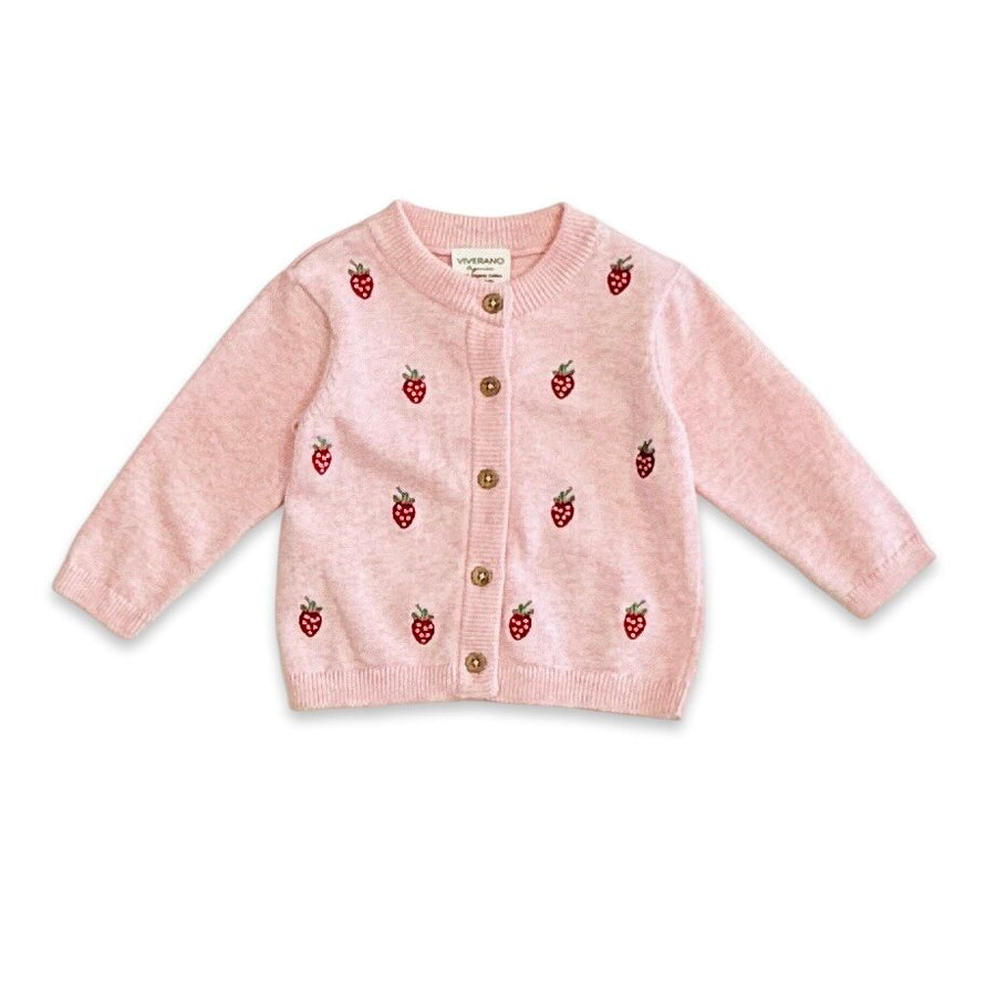 Strawberry Embroidered Knit Baby Cardigan