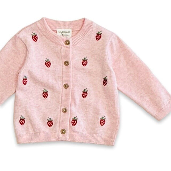 Strawberry Embroidered Knit Baby Cardigan