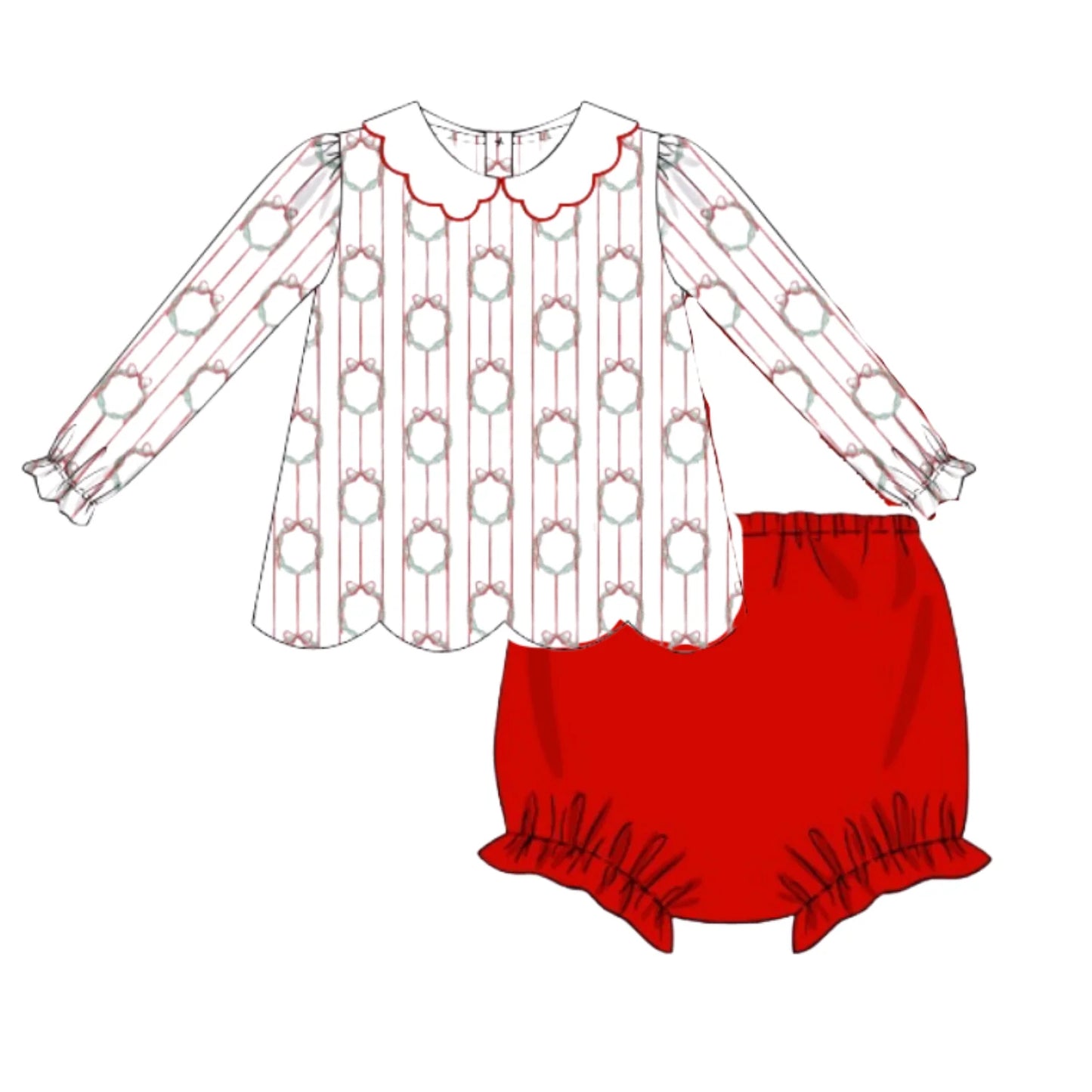 Red Wreath Bloomers Set