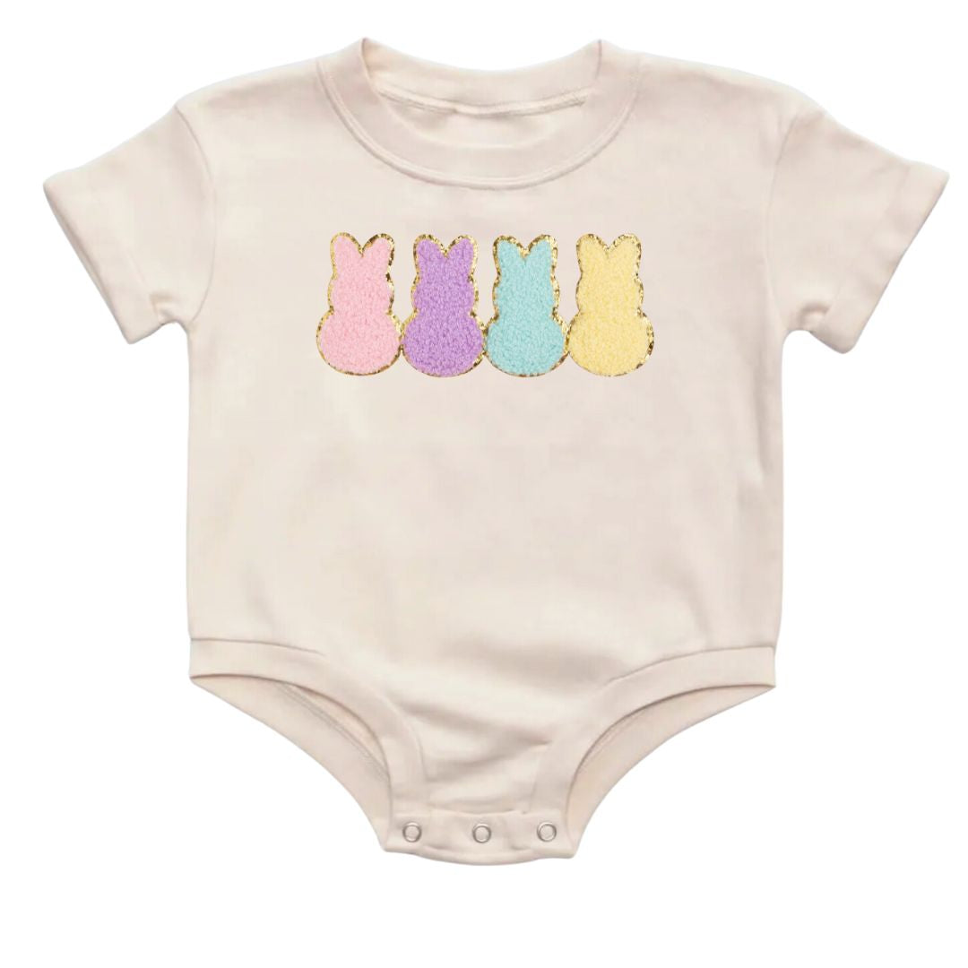 Easter Peeps Patch Short Sleeve Romper - Natural