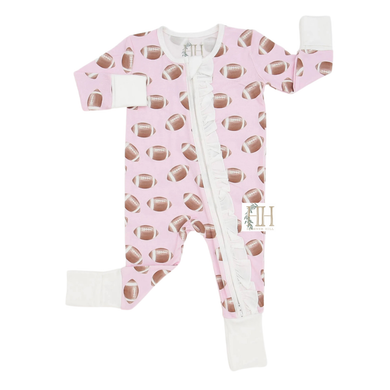 Pink Ruffle Football Zipper Romper