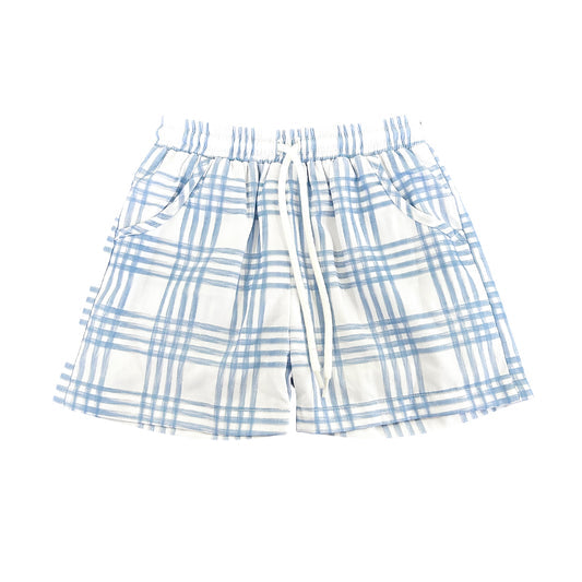 Dapper Blue Plaid Boys Swim Trunks