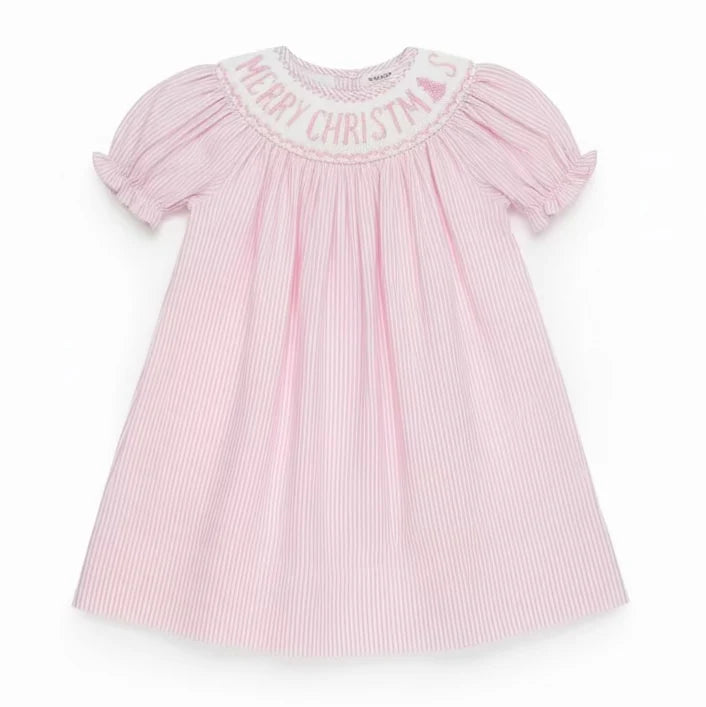 Merry Christmas Smocked Pink Stripe Dress