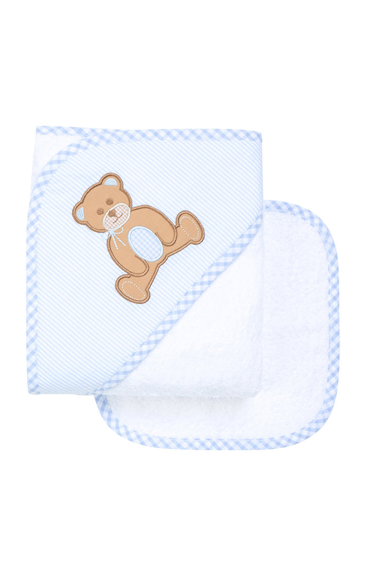 Teddy Bear Appliqué Hooded Towel & Washcloth Set