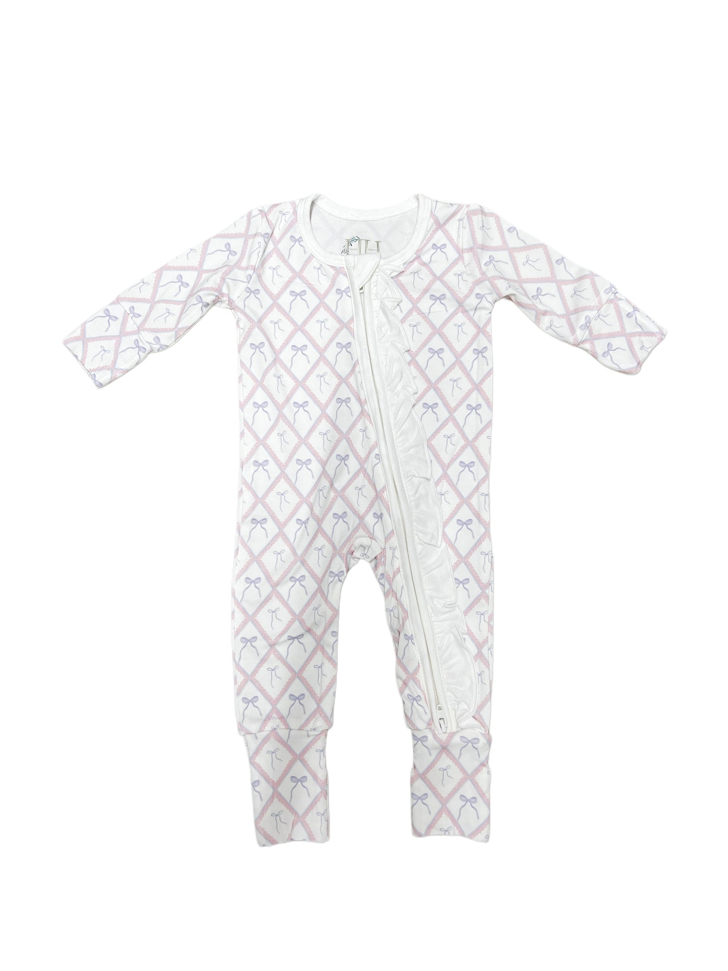 Purple Scalloped Bow Zipper Romper