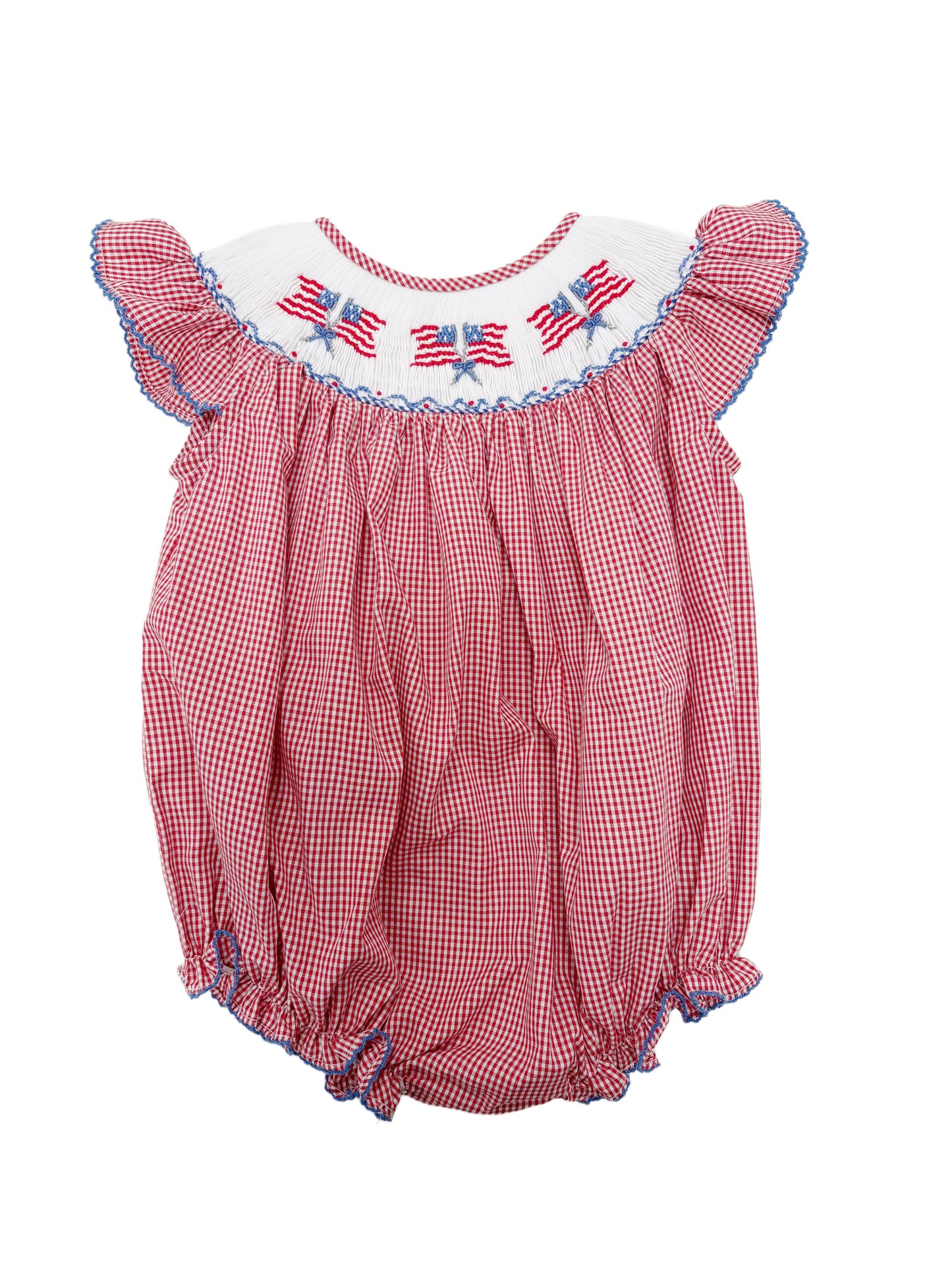 Flag Ruffle Sleeve Smocked Bishop Bubble