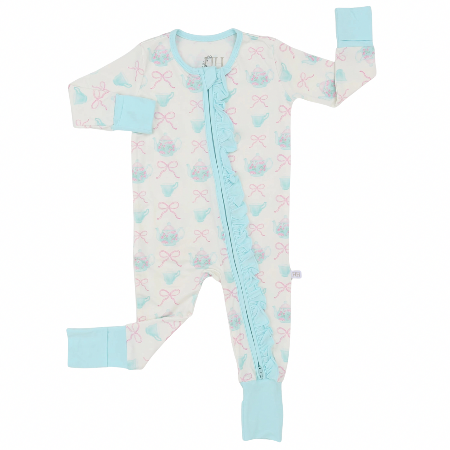 Girls Teacup Ruffle Double Zipper Romper