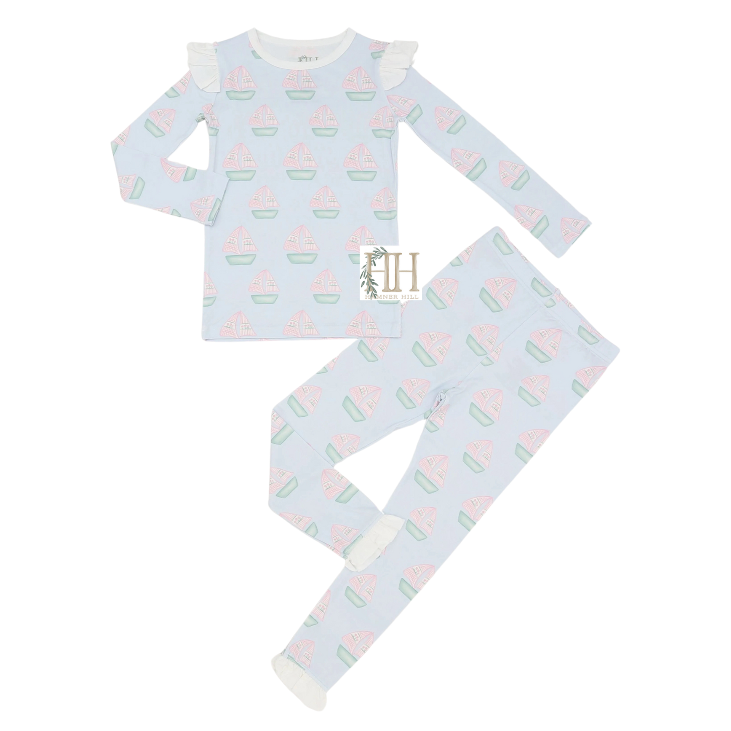 Girls Sailboat Ruffle Loungewear Set
