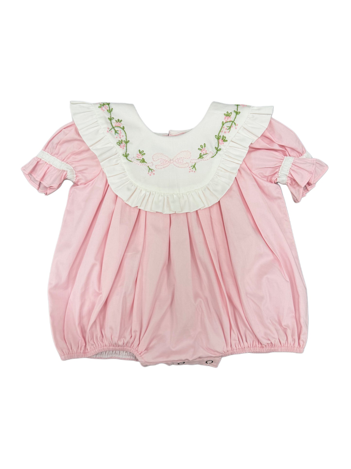 Pink Bib Collared Embroidered Bubble