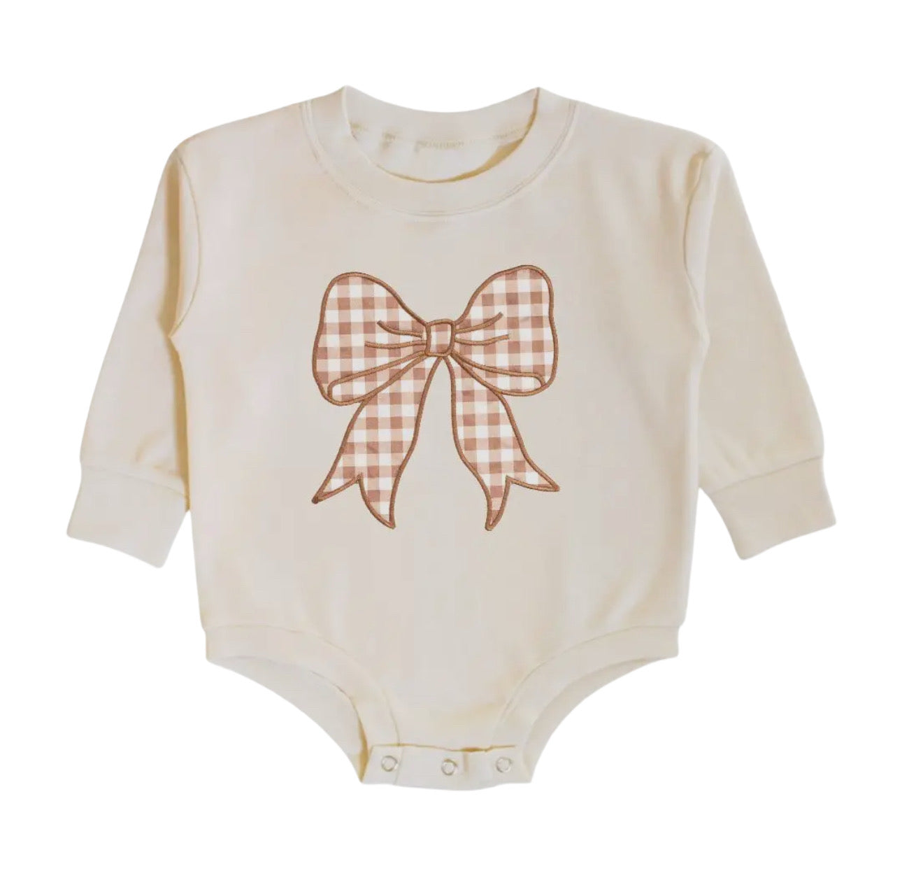 Gingham Bow Patch Long Sleeve Romper