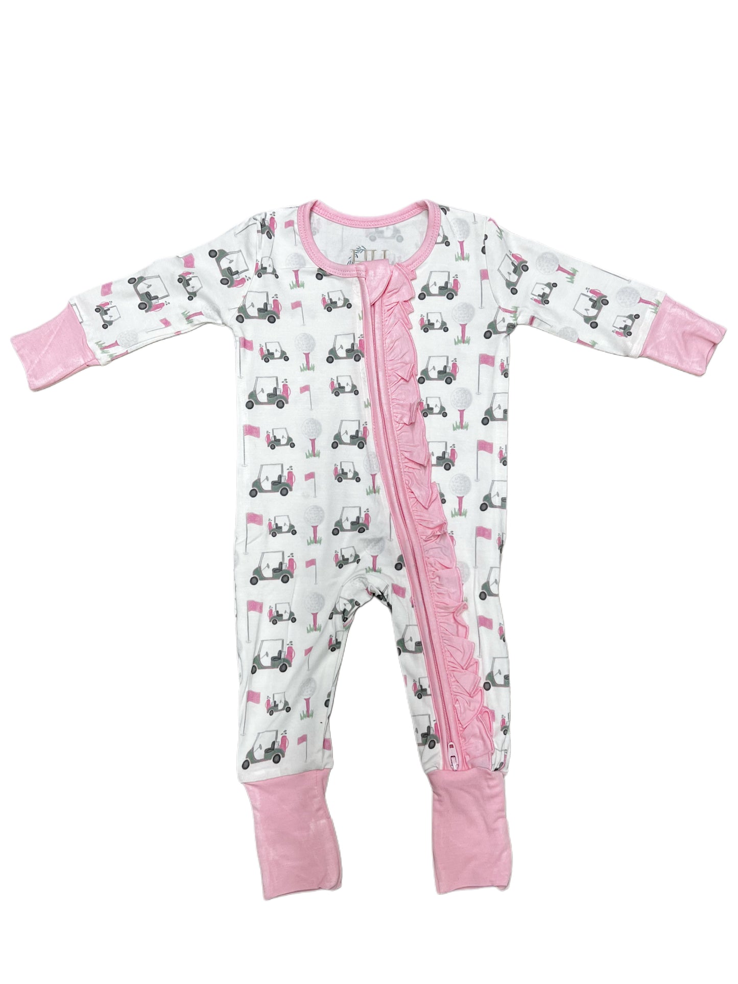 Pink Finding Fairways Double Zipper Romper