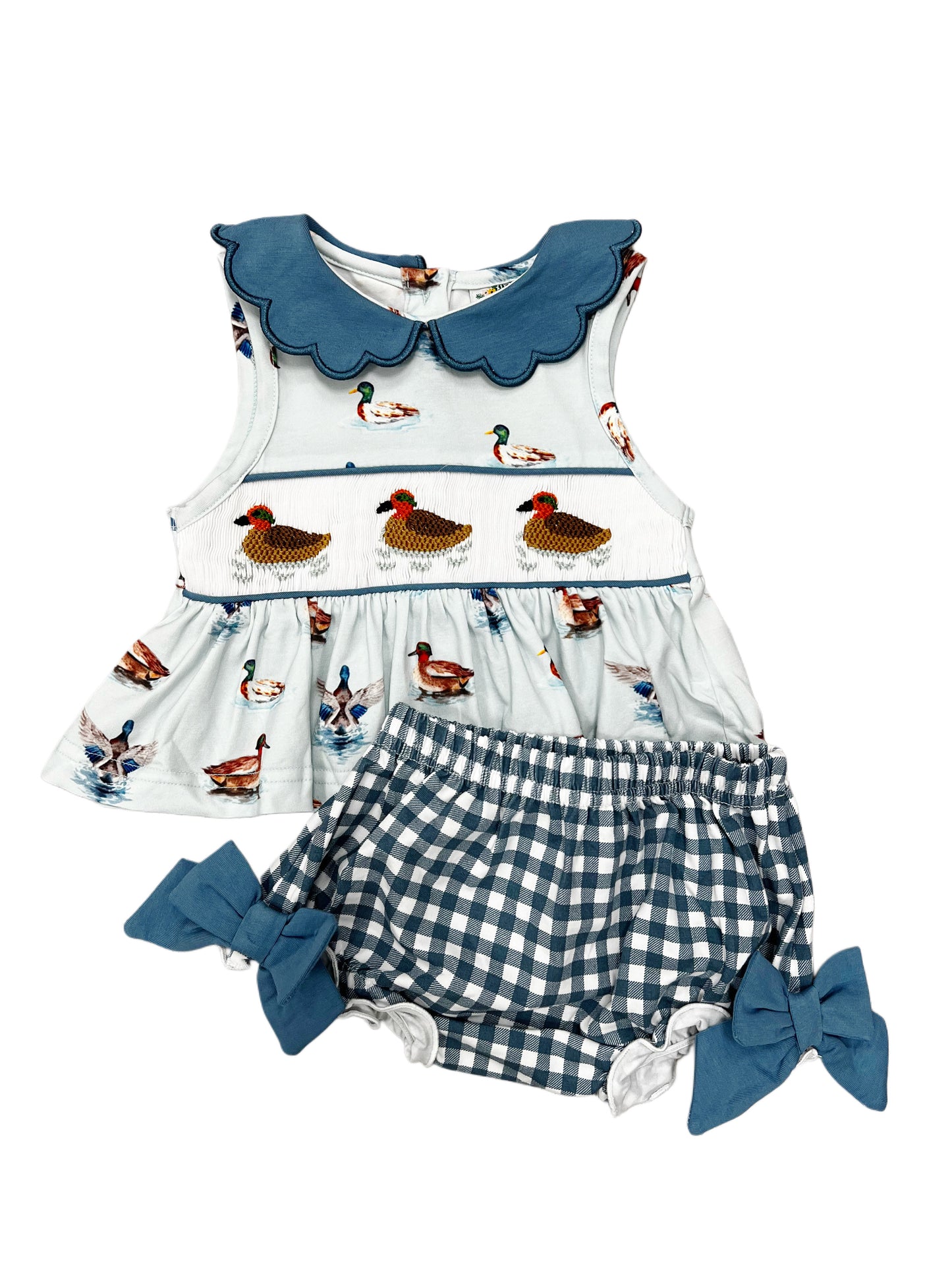 Girls Duck Pond Smocked Bloomer Set