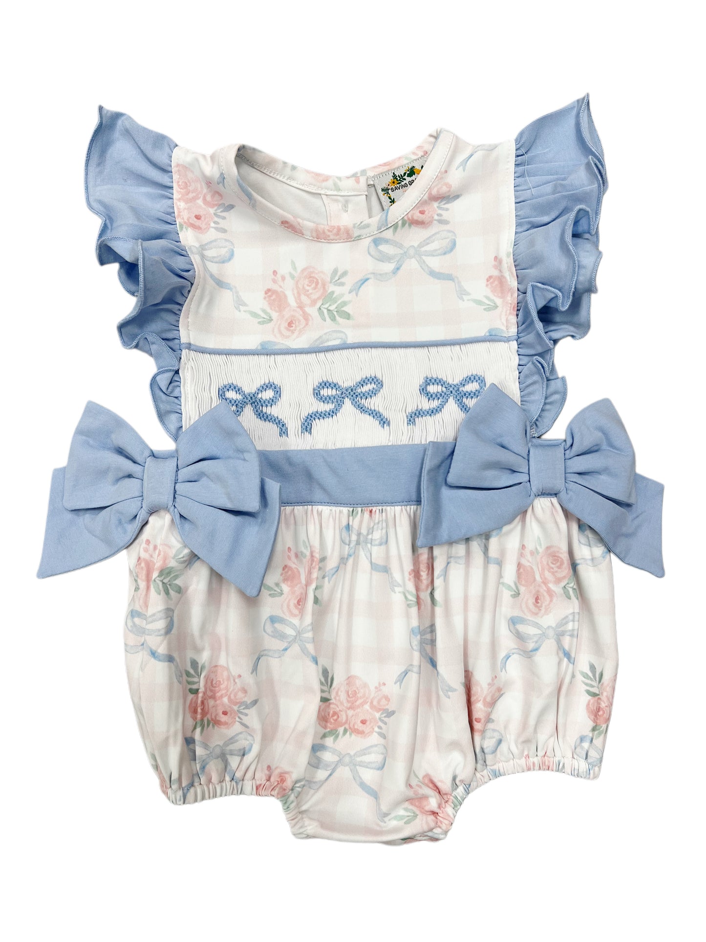 Girls Gingham Floral Trellis Smocked Bubble