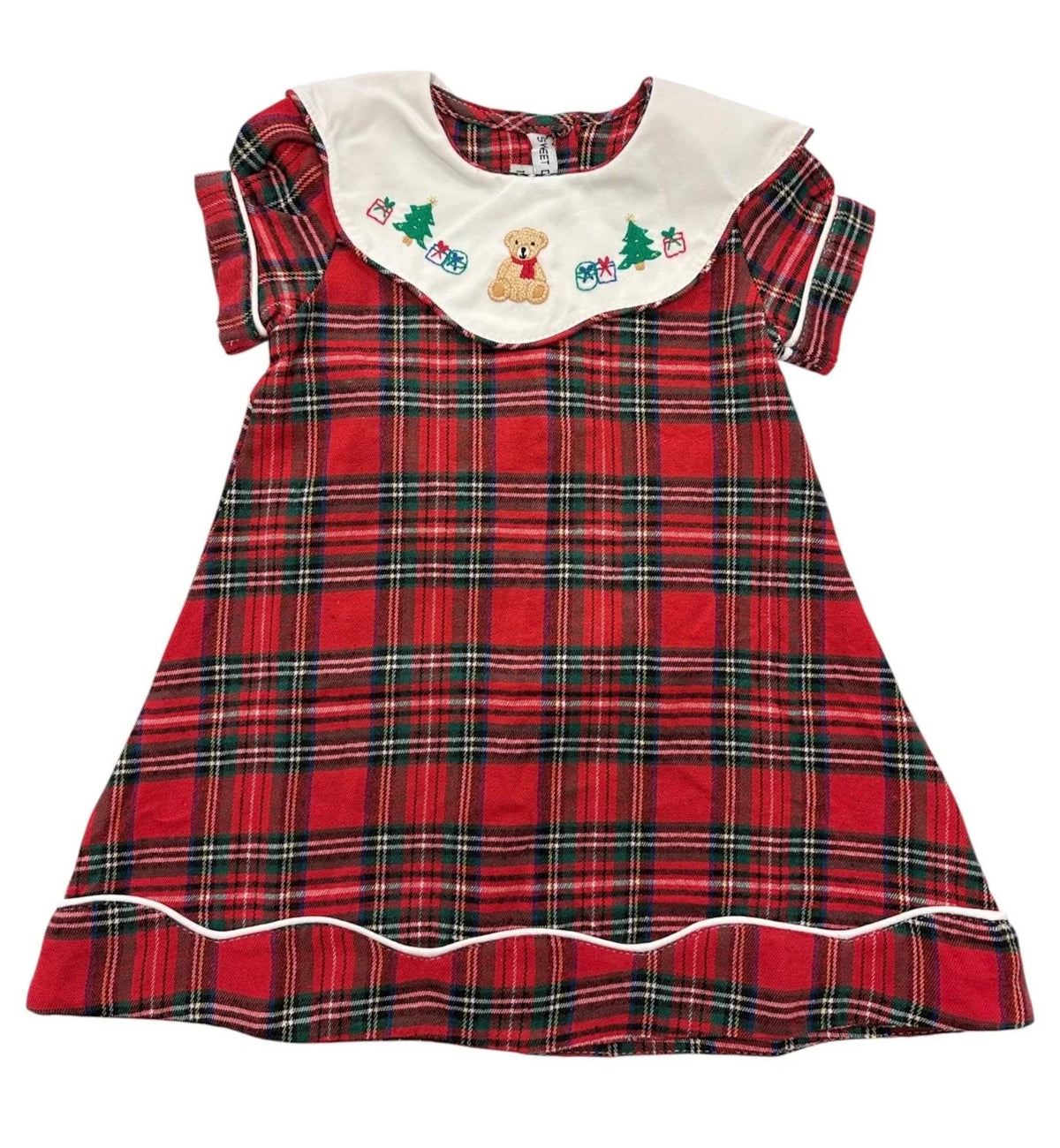 Teddy Bear Embroidered Plaid Dress