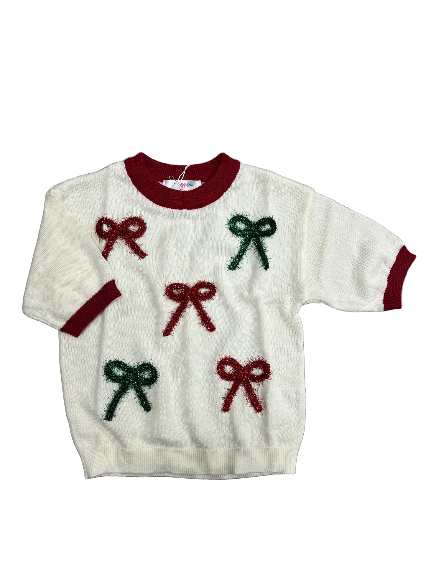 Red & Green Tinsel Bows Sweater