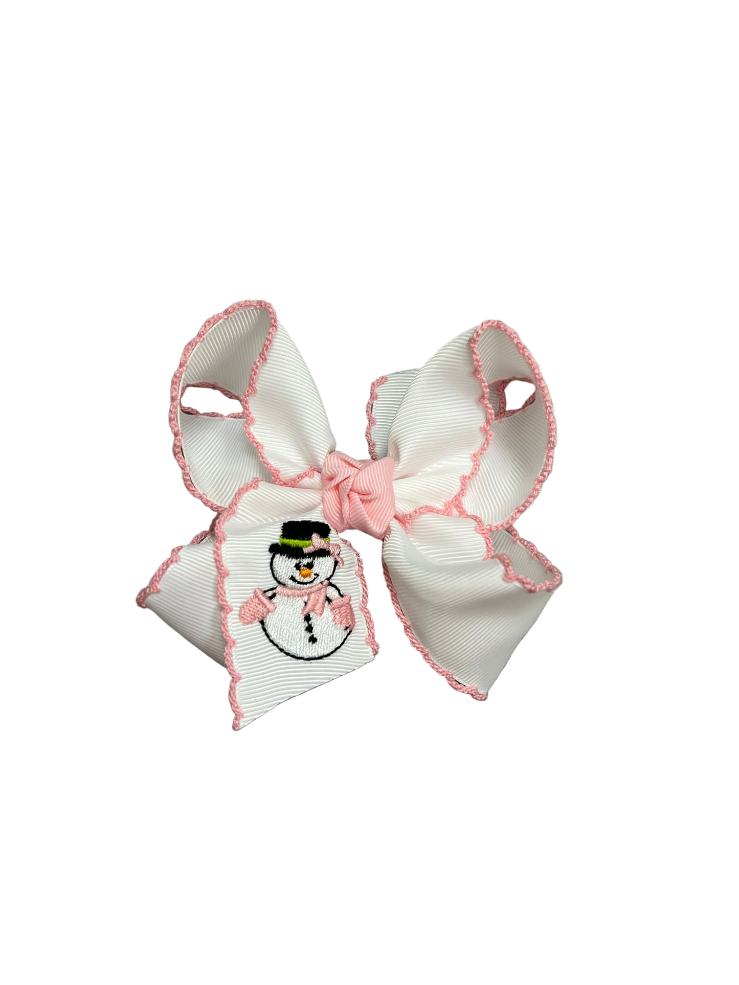 Pink Crochet Edge Snowman Bow