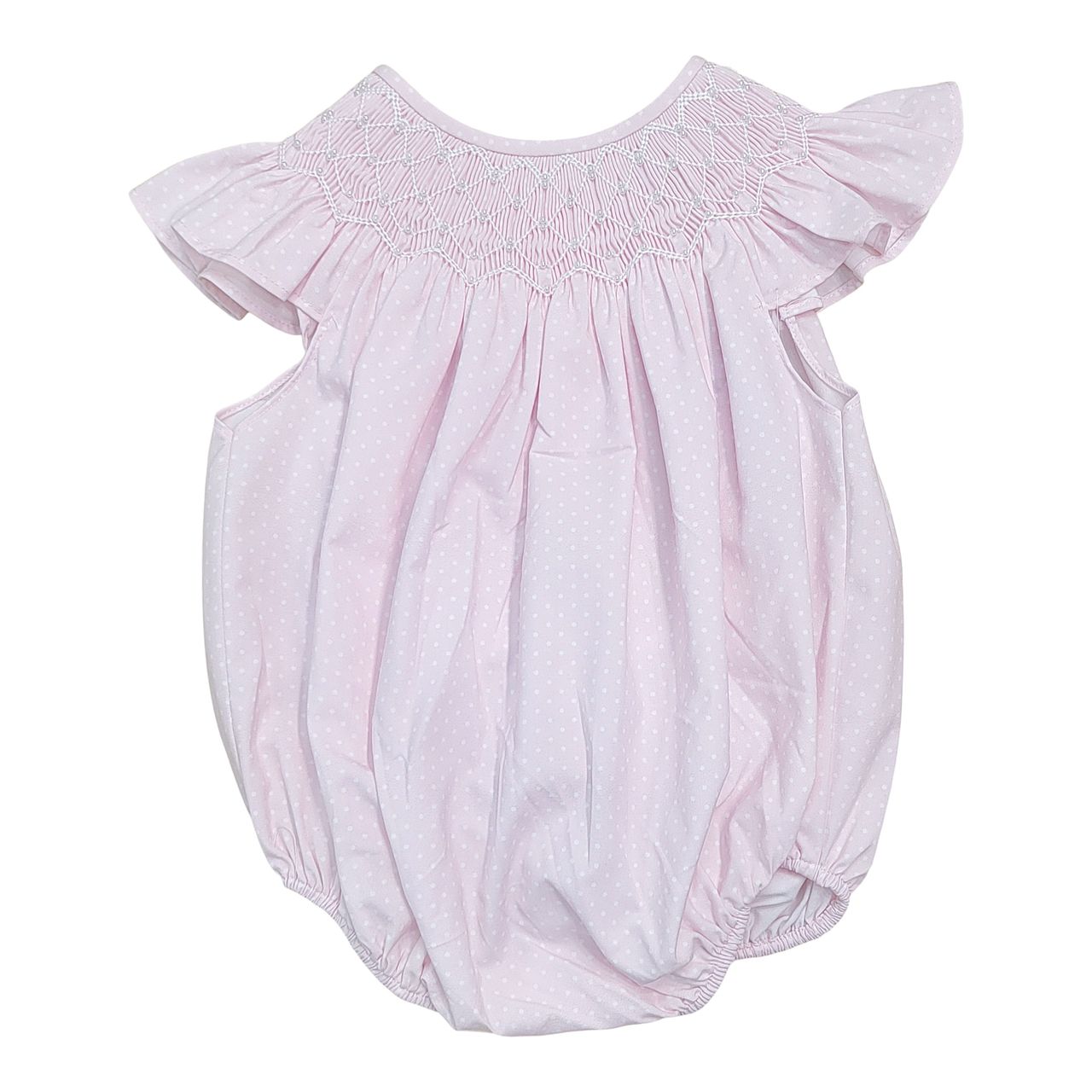 Cathy Pink Polka Dot Pearl Smocked Bubble