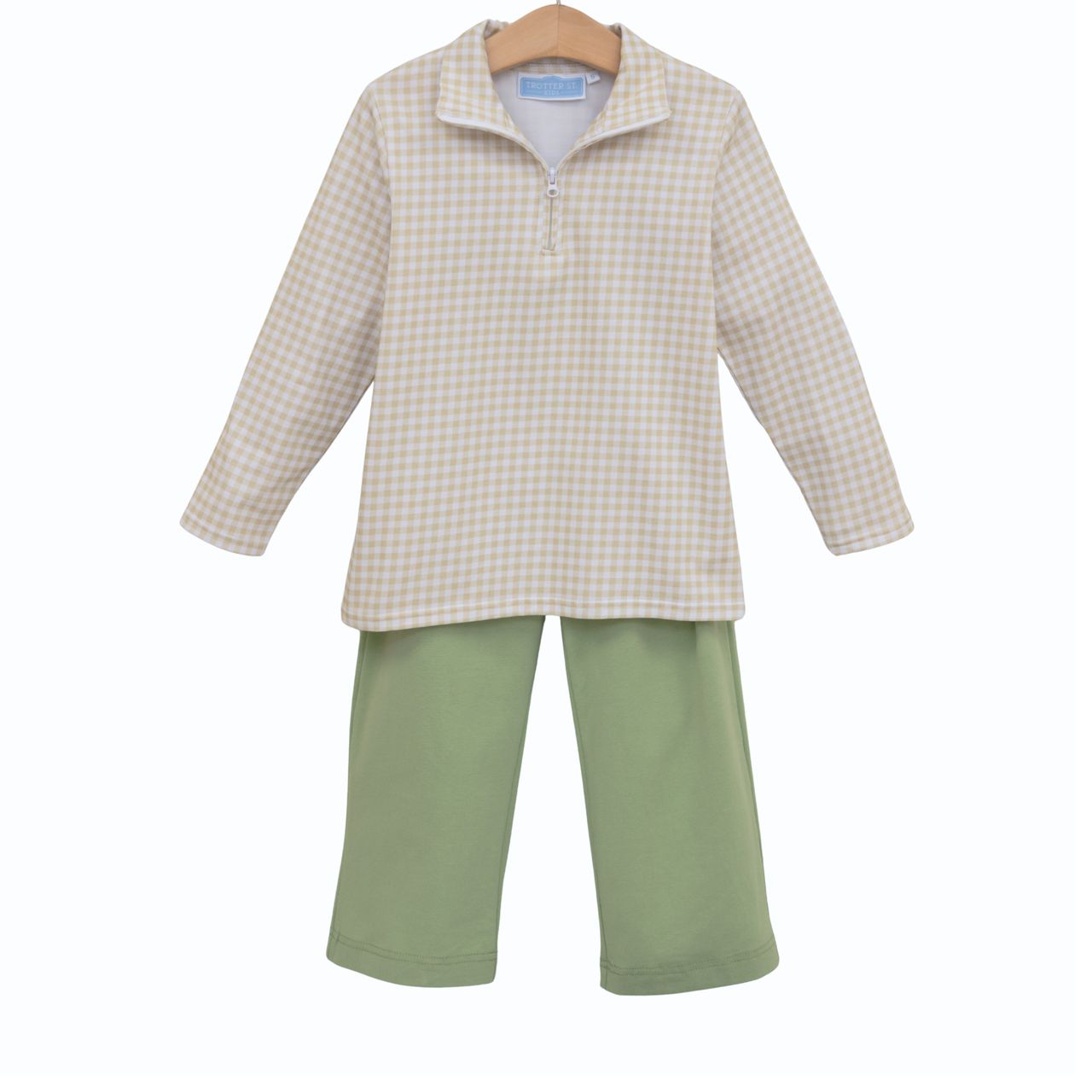 Tucker Pullover Set- Kahki Gingham/Sage