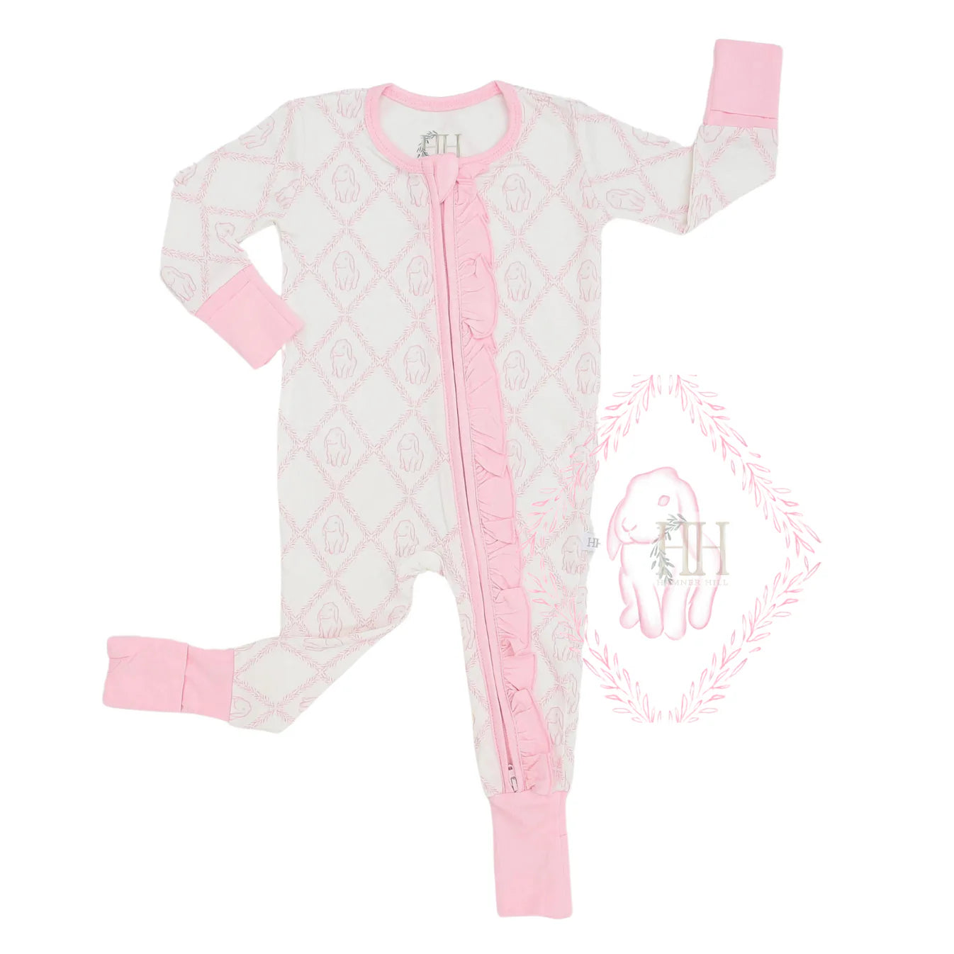 Pink Dainty Bunny Double Zipper Romper