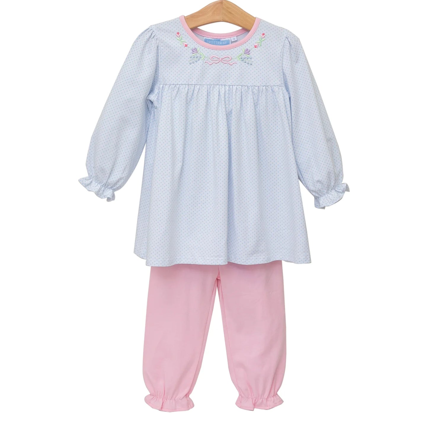 Floral Embroidery Pants Set
