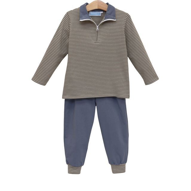 Tucker Pullover Set- Beige Stripe/ Blue