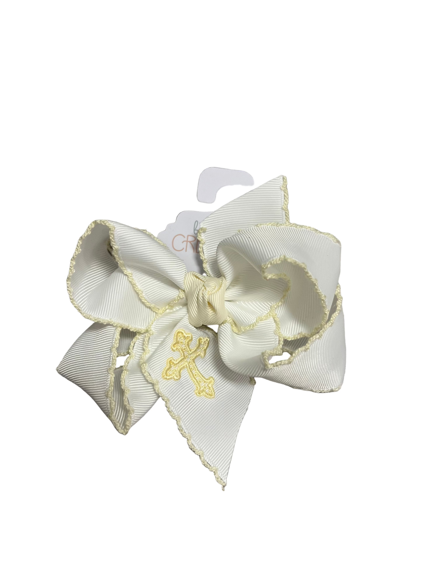 Embroidered Cross Crochet Edge Bow 4.5