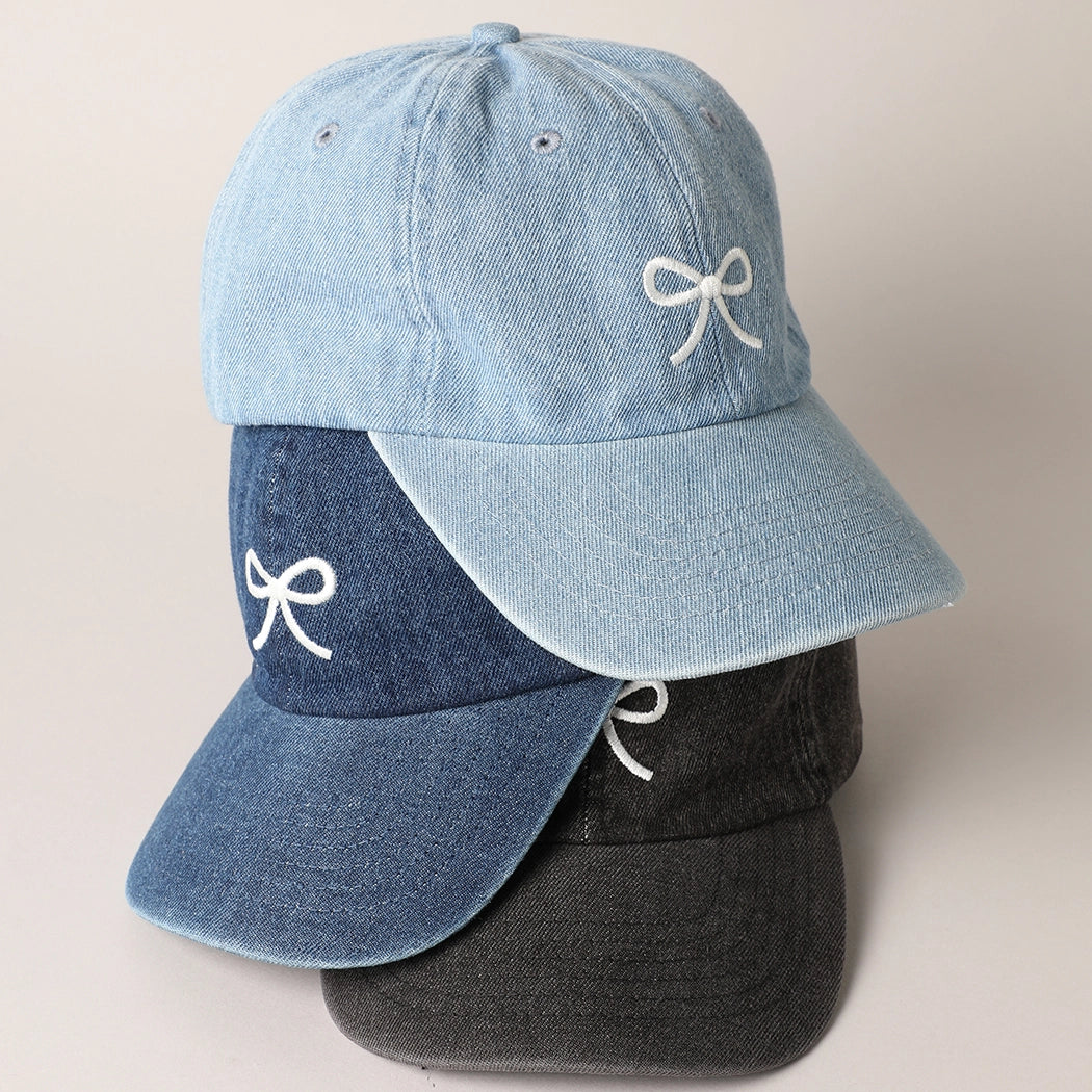 Trendy Bow Embroidered Denim Cap