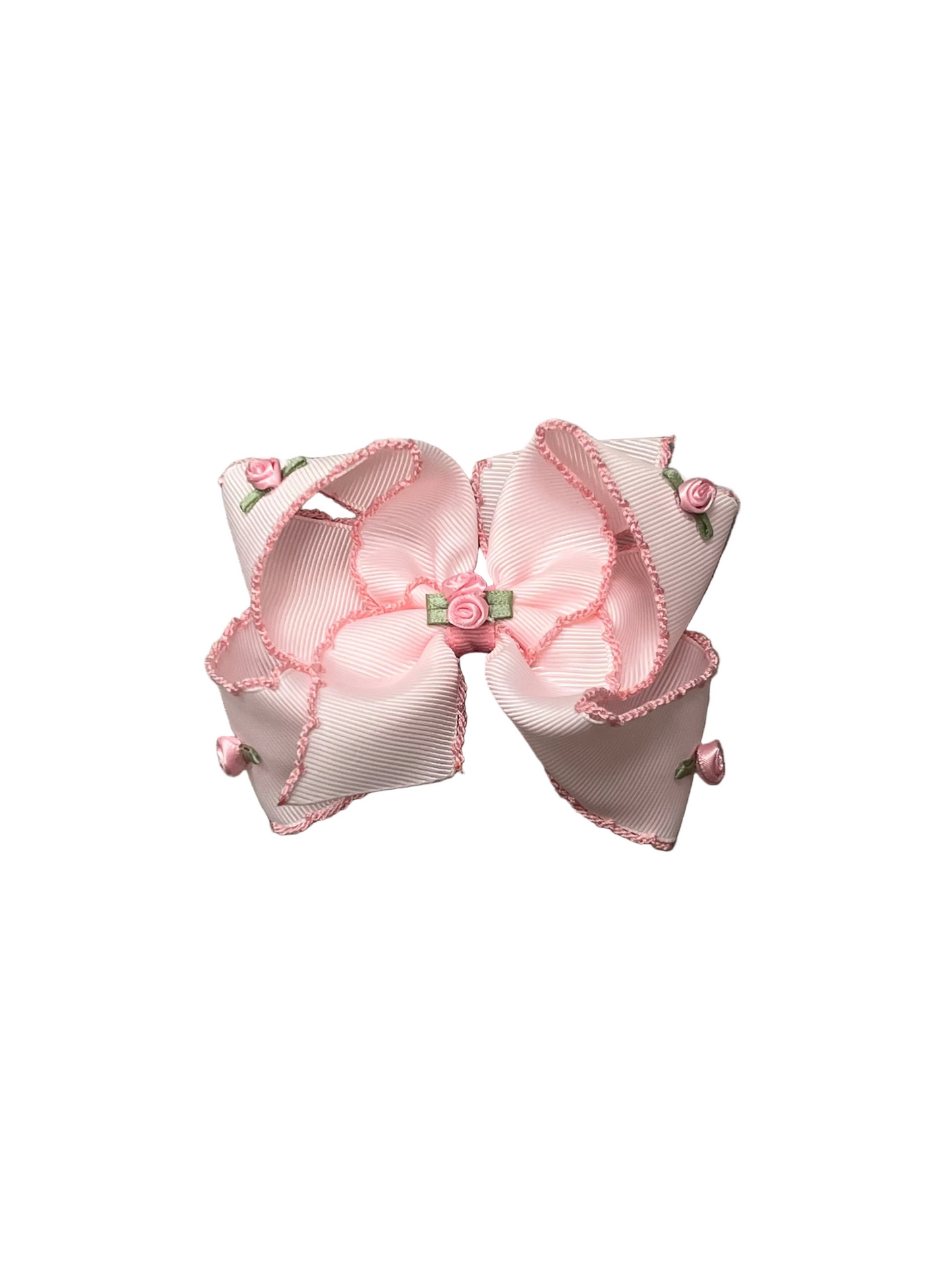 Flower Embellished Crochet Edge Bow Pink