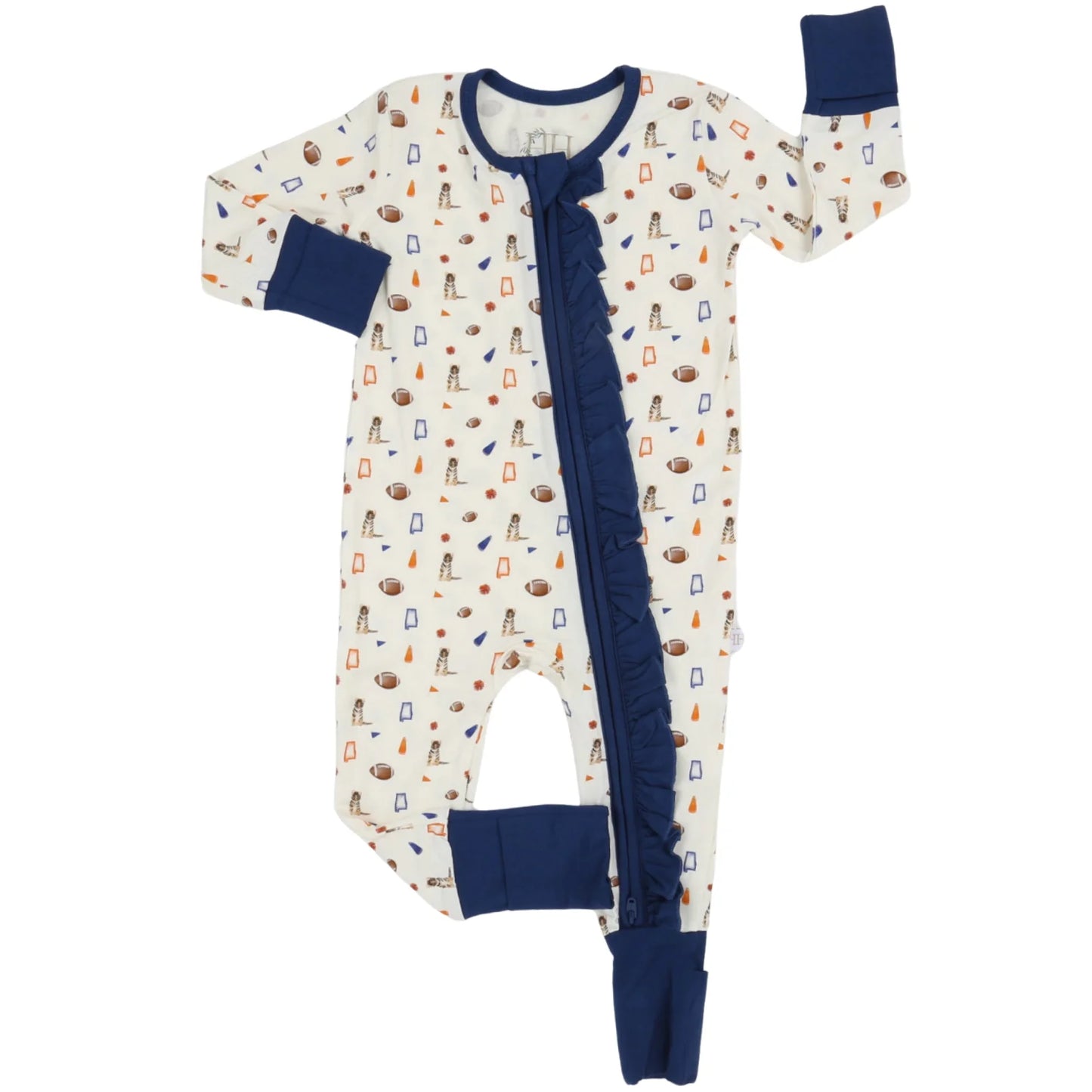 Girls Navy Tiger Ruffle Zipper Romper