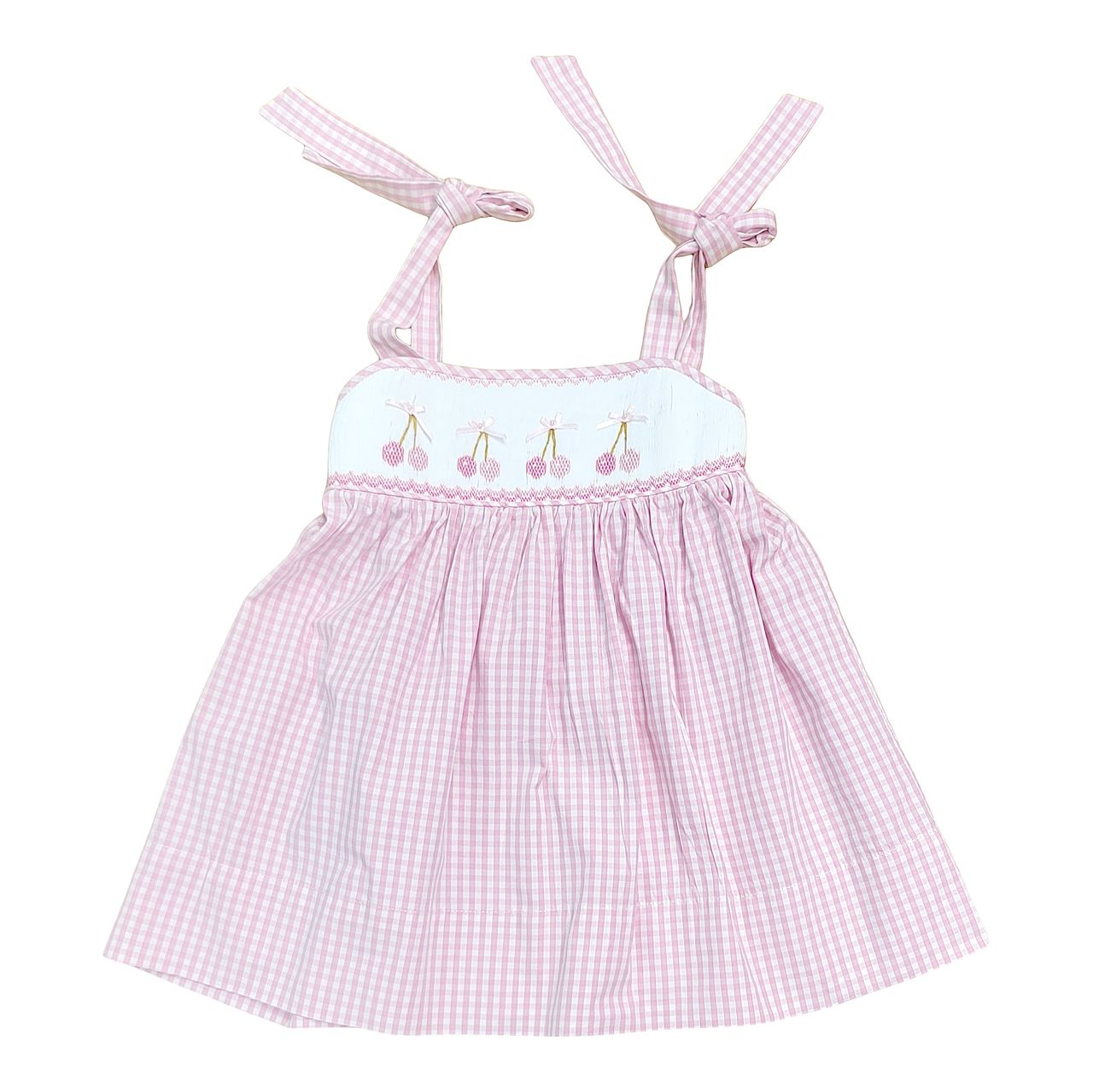 Cherry Smocked Pink Gingham Dress