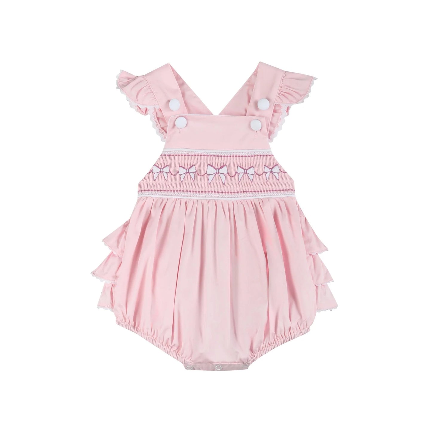 Pink and White Bows Smocked Romper